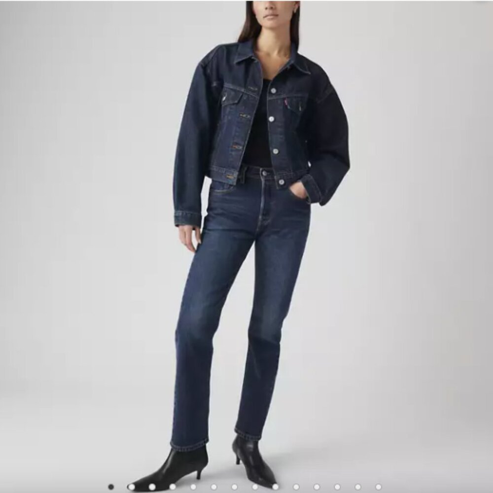 Levi's Women's 501 Original Mid Rise Straight Leg Jeans Dark Blue size 27x28 - Picture 2 of 13